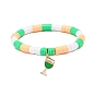 Saint Patrick's Day Freshwater Pearl & Handmade Polymer Clay Heishi Stretch Bracelets Sets, Clover & Wine Cup Alloy Enamel Charm Bracelets for Women