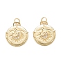 Brass Micro Pave Clear Cubic Zirconia Pendants, with Jump Ring, Long-Lasting Plated, Lead Free & Cadmium Free, Flat Round with Star & Moon Pattern