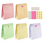 20Pcs 5 Colors Rectangle with Tartan Pattern Paper Bags, No Handle, for Gift & Food Bags, with 4 Styles Self-Adhesive Kraft Paper Gift Tag Stickers