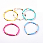 Handmade Polymer Clay Heishi Bead Stretch Bracelets, with Heart Brass Beads and Alloy Spacer Beads