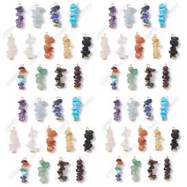 52Pcs 13 Styles Natural Mixed Gemstone Chip Pendants, with Golden Tone 304 Stainless Steel Loops