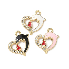 Подвески из сплава эмали и стразов, сердце с дельфином, золотой свет, без кадмия, без никеля и без свинца