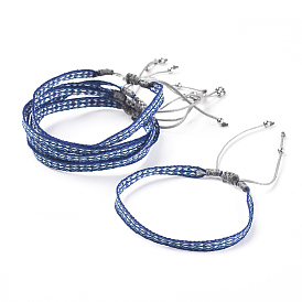 Unisex Adjustable Braided Bead Bracelets, with Stainless Steel Beads