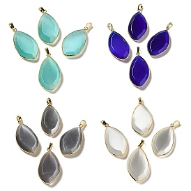 Cat Eye Pendants, with Rack Plating Brass Loops, Oval Charm