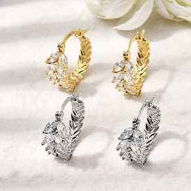 Серьги-кольца из листовой латуни с микропаве из кубических цирконий, долговечный, без кадмия и без свинца