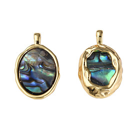 Synthetic Abalone Shell/Paua Shell Pendants, with Real 18K Gold Plated Brass Findings, Nickel Free, Oval