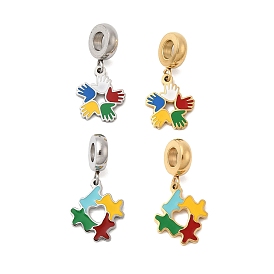 304 европейские подвески с цветной эмалью из нержавеющей стали, подвески в форме сердца с большим отверстием, ионное покрытие (ip)