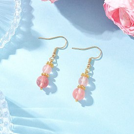 Круглые серьги-подвески из вишневого кварцевого стекла, с 304 нержавеющей стали