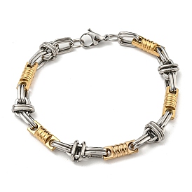 Two Tone 304 Stainless Steel Column & Oval Link Chain Bracelet