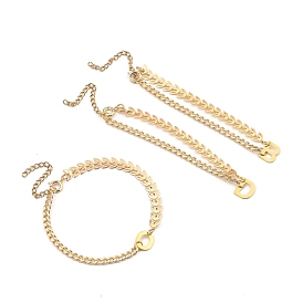 304 Conjuntos de pulseras de acero inoxidable., con cadenas de bronce y cierres de anillo de resorte, letra d & o & b