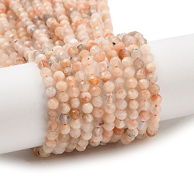 Natural Sunstone Beads Strands, Faceted, Round