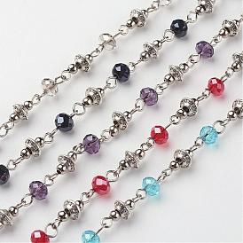 Handgefertigte galvanische Glasperlenketten, ungeschweißte, für Halsketten Armbänder Herstellung, mit tibetischen Stil Legierung Zwischenperlen