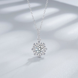 Цветок 925 стерлингового серебра паве кубические цирконии кулон ожерелья для женщин, платина, родий