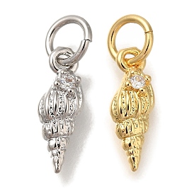 Rack Plating Brass Micro Pave Cubic Zirconia Charms, Cadmium Free & Lead Free, Long-Lasting Plated, Shell Shape