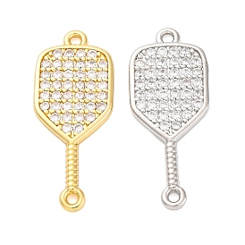 Brass Micro Pave Clear Cubic Zirconia Connector Charms, Racket Links