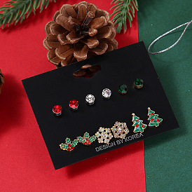 Christmas Earrings Set - Red White Green Car Cup Snowflake Christmas Tree Creative.