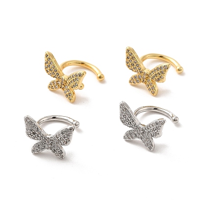 Brass Micro Pave Cubic Zirconia Cuff Earrings, Butterfly Non Piercing Earrings