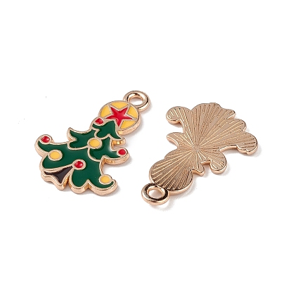 Christmas Alloy Enamel Pendants, Christmas Tree with Star Charm, Light Gold