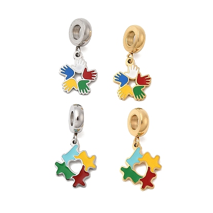 304 европейские подвески с цветной эмалью из нержавеющей стали, подвески в форме сердца с большим отверстием, ионное покрытие (ip)