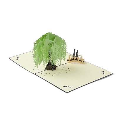 Rectangle 3D Willow Pop Up Paper Greeting Card, with Envelope, Valentine's Day Wedding Birthday Invitation Card