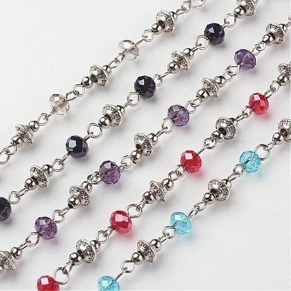 Handgefertigte galvanische Glasperlenketten, ungeschweißte, für Halsketten Armbänder Herstellung, mit tibetischen Stil Legierung Zwischenperlen