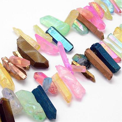 Electroplated Natural Quartz Crystal Bead Strands, Nuggets, Dyed