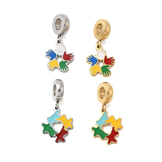 304 европейские подвески с цветной эмалью из нержавеющей стали, подвески в форме сердца с большим отверстием, ионное покрытие (ip)