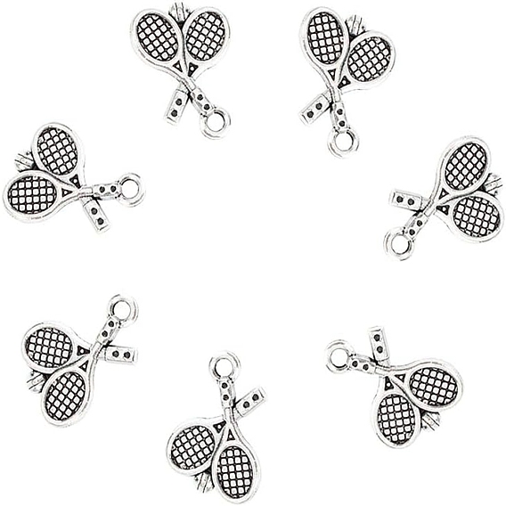 80 подвески из цинкового сплава в тибетском стиле, спортивные амулеты, без свинца и без кадмия, теннисная ракетка