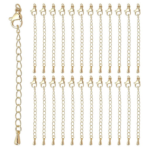 25Pcs Curb Chain Extender, End Chains with Lobster Claw Clasps and Teardrop Charms
