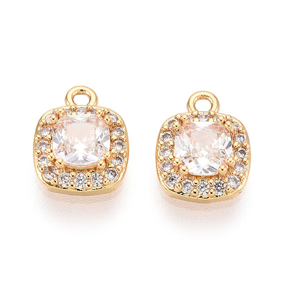 Латунные микропаве прозрачные подвески с фианитом, квадратный, без никеля 
