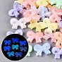 Luminous Two Tone Color Transparent Acrylic Beads, Bowknot, Glow in the Dark, with Glitter Powder