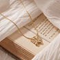 304 Stainless Steel Micro Pave Clear Cubic Zirconia Butterfly Pendant Necklaces for Women