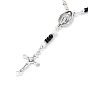 Alloy Cross Charm Bracelet, Glass Rosary Beaded Style Bracelet
