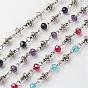 Handmade Electroplate Glass Beaded Chains, Unwelded, for Necklaces Bracelets Making, with Tibetan Style Alloy Spacer Beads