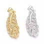 Brass Micro Pave Clear Cubic Zirconia Pendants, Feather