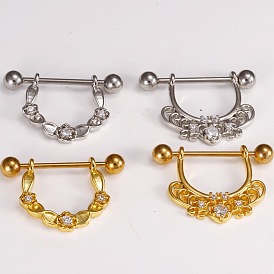 Кольца для сосков из латуни с прозрачным кубическим цирконием, сосок стремя