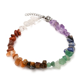 Chakra Jewelry, Chip Natural Gemstone Beads Anklets, with 304 Stainless Steel Lobster Claw Clasps
