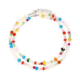 Bohemian Colorful Glass Mushroom Necklace for Women with Multiple Layers and Handmade Beads