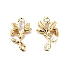 Brass Cubic Zirconia Pendants, Real 18K Gold Plated, Lily Flower Charm