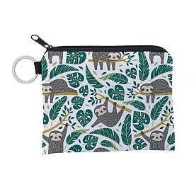 Sloth & Leaf Pattern Cartoon Style Polyester Clutch Bags, Change Purse with Zipper & Key Ring, for Women, Rectangle