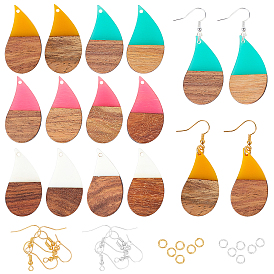 Olycraft DIY Dangle Earring Making Kits, Including Resin & Teardrop Walnut Wood Pendants, Brass Earring Hooks & Jump Rings