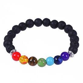 Colorful 8mm Natural Stone Yoga Beaded Bracelet with Elastic Cord