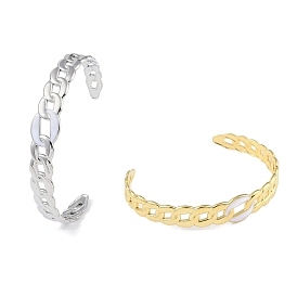 304 Stainless Steel White Enamel Twisted Chain Open Cuff Bangles for Women