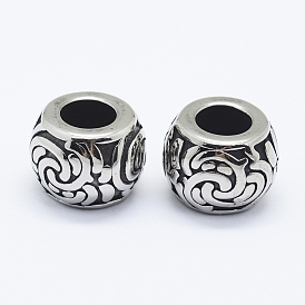 304 Stainless Steel Beads, Large Hole Beads, Rondelle with Flower