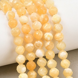 Natural Yellow Jade Beads Strands, Faceted, Star Cut Round Beads