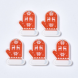 Transparent Printed Acrylic Pendants, Christmas, Glove with Christmas Reindeer