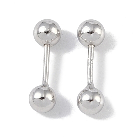 Rhodium Plated 999 Sterling Silver Earlobe Plugs for Women, Round Screw Back Earrings with 999 Stamp