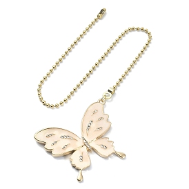 Butterfly Alloy Rhinestone Ceiling Fan Pull Chain Extenders, with 304 Stainless Steel Ball Chains