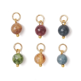 Подвески из окрашенного натурального зеленого нефрита, имитирующего турмалин, круглые бусины., с 304 фурнитурой из нержавеющей стали, золотые