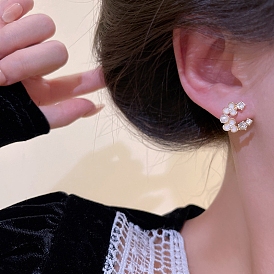 Boucle d'oreille en alliage, avec broches en argent sterling, perle en plastique et strass